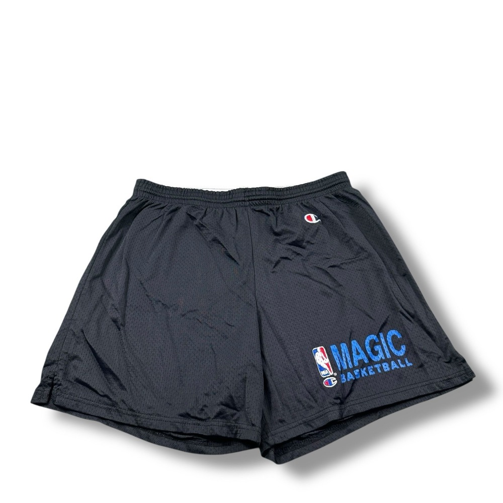 VTG 1990s NBA Orlando Magic Team Issued Basketball Black Nylon Shorts Sz L EUC